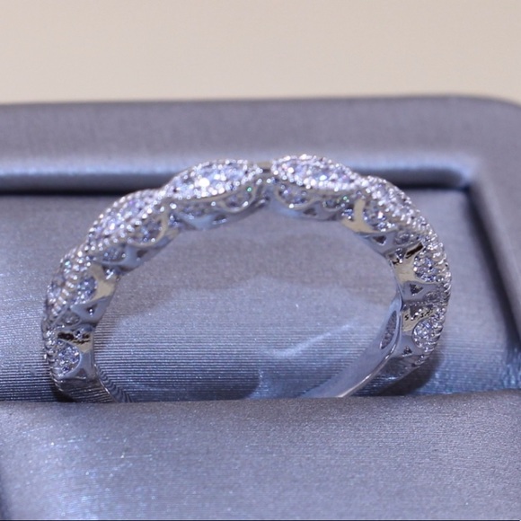 2 pc 925 Sterling Silver Cz Couple Bridal Ring Set - Picture 3 of 5